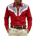 thumbnail image 2 of Zysthvn Western Cowboy Shirts for Men Casual Work Long Sleeve Fall T-Shirts for Men Printed Turn Down Collar Comfy Button Tops, 2 of 4