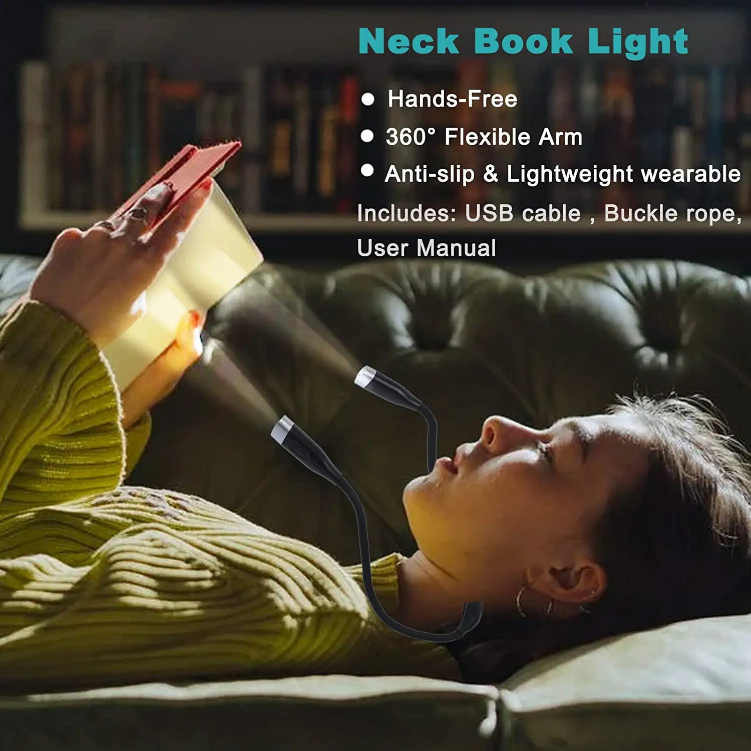Neck Reading Light, Hand-Free Book Light for Reading in Bed, USB-C  Rechargeable LED Neck Light for Reading, Knitting, Repairing, Crocheting,  Craft, Multiple Use, 3 Color & Brightness