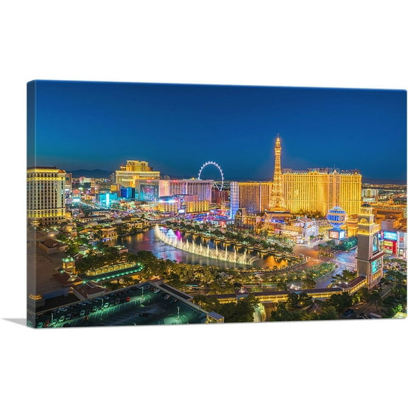 ARTCANVAS Las Vegas City Strip at Night Blue Sky Canvas Art Print - Size: 26" x 18" (0.75" Deep)