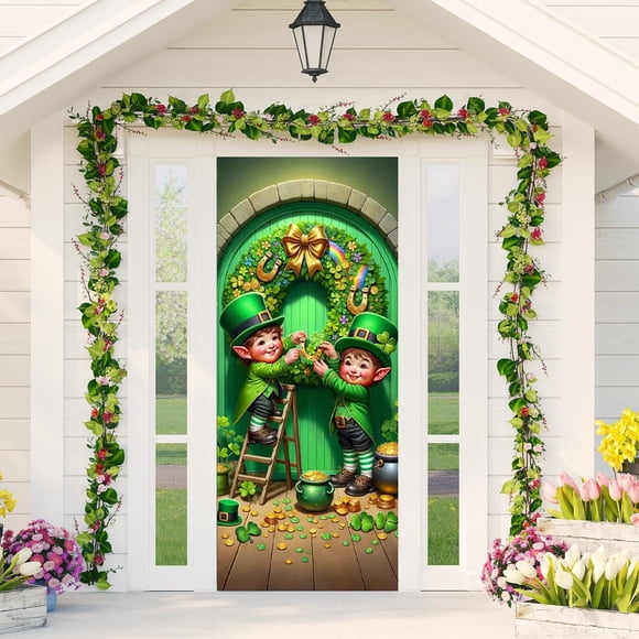 Wzzjkit St. Patrick's Day Door Cover Door Ireland Outdoor Holiday Decoration Arrangement Vertical Hanging Flag