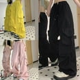 thumbnail image 4 of Womens Flap Pocket Straps Baggy Cargo Pant Vintage Solid Wide Leg Loose Trousers, 4 of 18