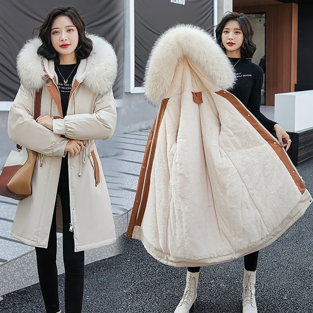 zanvin Women's Winter Fashion Tooling Long Slim Hooded Cotton Jacket Coat  Beige,gifts for family
