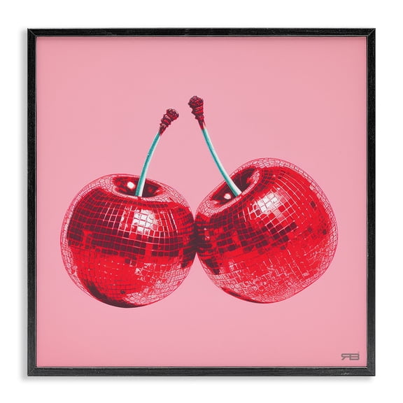 Stupell Industries Art Deco Red Patterned Cherries Black Framed Giclee Art, 17 x 17, by RB