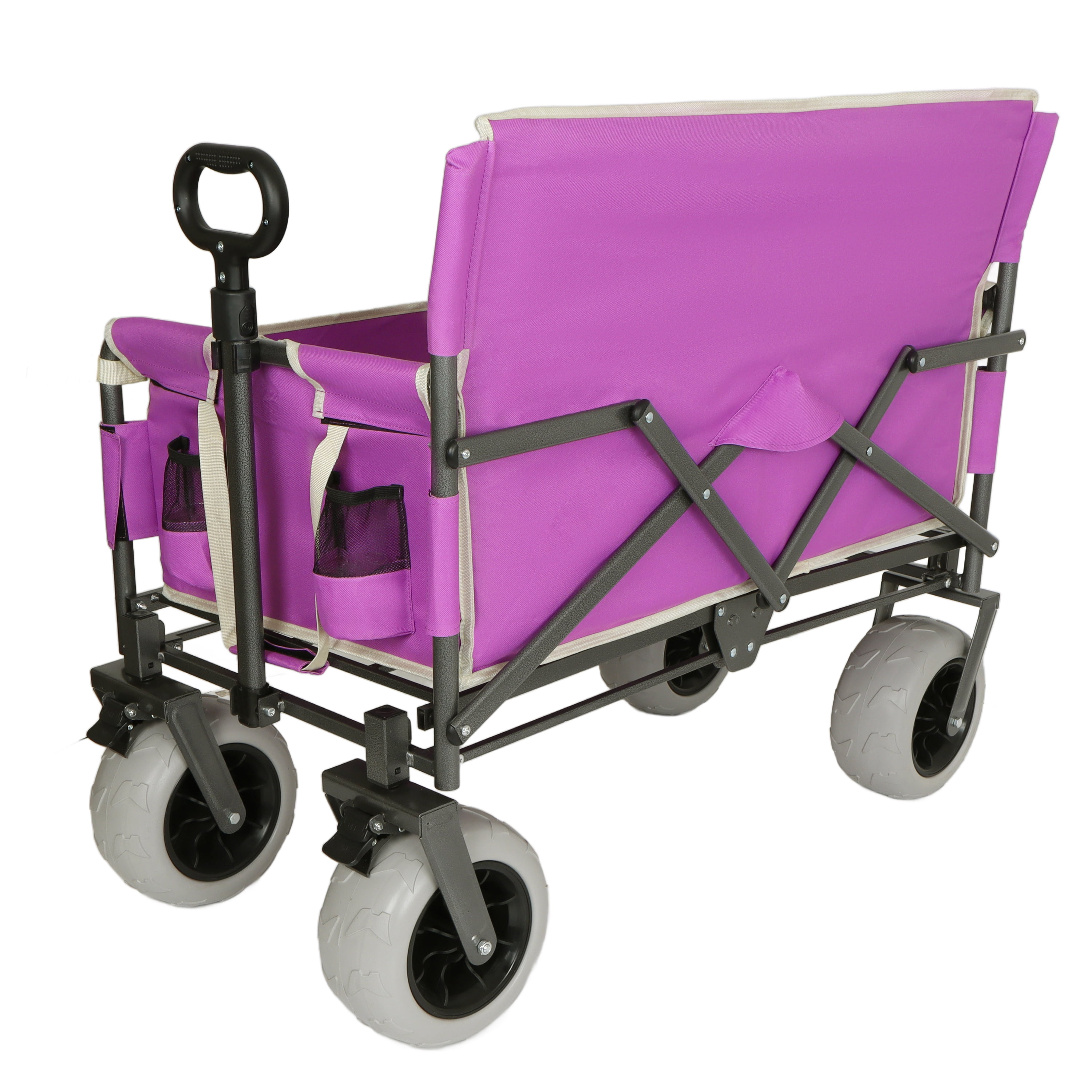 3-in-1 Heavy-Duty Convertible Folding Wagon Cart with Bench Seat & Storage - 500lbs, 180L Capacity Utility Wagon, All-Terrain Wheels for Camping, Beach, Sports, Garden, Fish, Purple