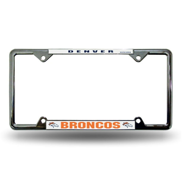 Denver Football Broncos 4 Corner EZ View Chrome Metal License Plate