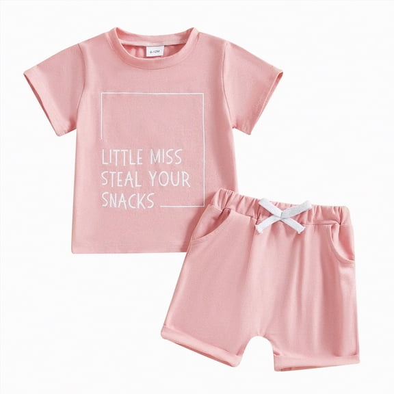 kpoplk Baby Boy Summer Clothes 2 Piece Outfit Letter Print Short Sleeve Top Comfy Solid Shorts Set(Red,6-12 M)