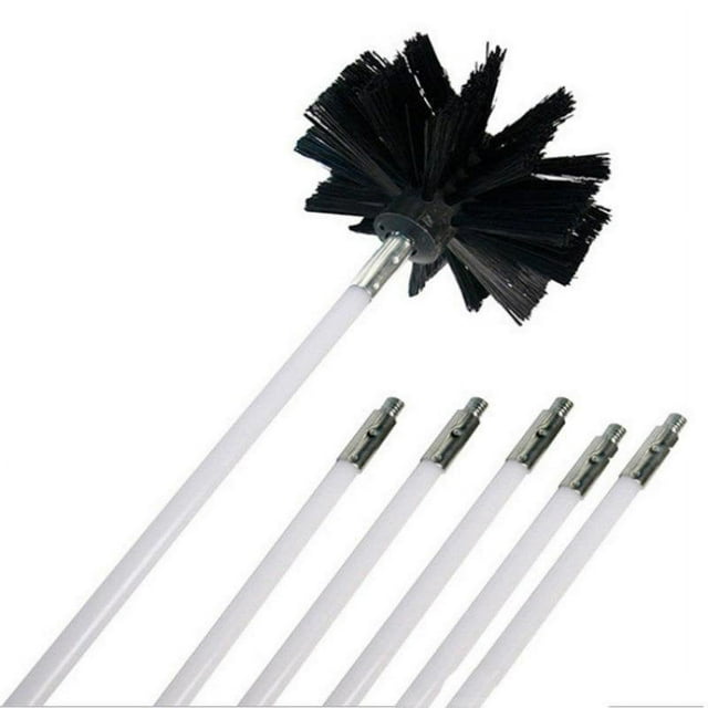 Nylon Chimney Brush and Rods Kit Electrical Rotary Drill Drive Sweeping Cleaning Tool with Long Flexible Rods 12FT