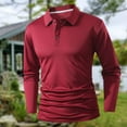 thumbnail image 3 of Fabrcox Red Polo Shirts for Men Fall Long Sleeve Button Down Golf Shirts Solid Color Casual Holiday Pullover Trendy Slim Fit T-Shirts,Red L, 3 of 3
