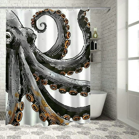 PRATYUS  Octopus Kraken Shower Curtain Nautical Ocean Tentacles Sea Creatures Mythical Black White Polyester Waterproof Bathroom Curtain 36x72