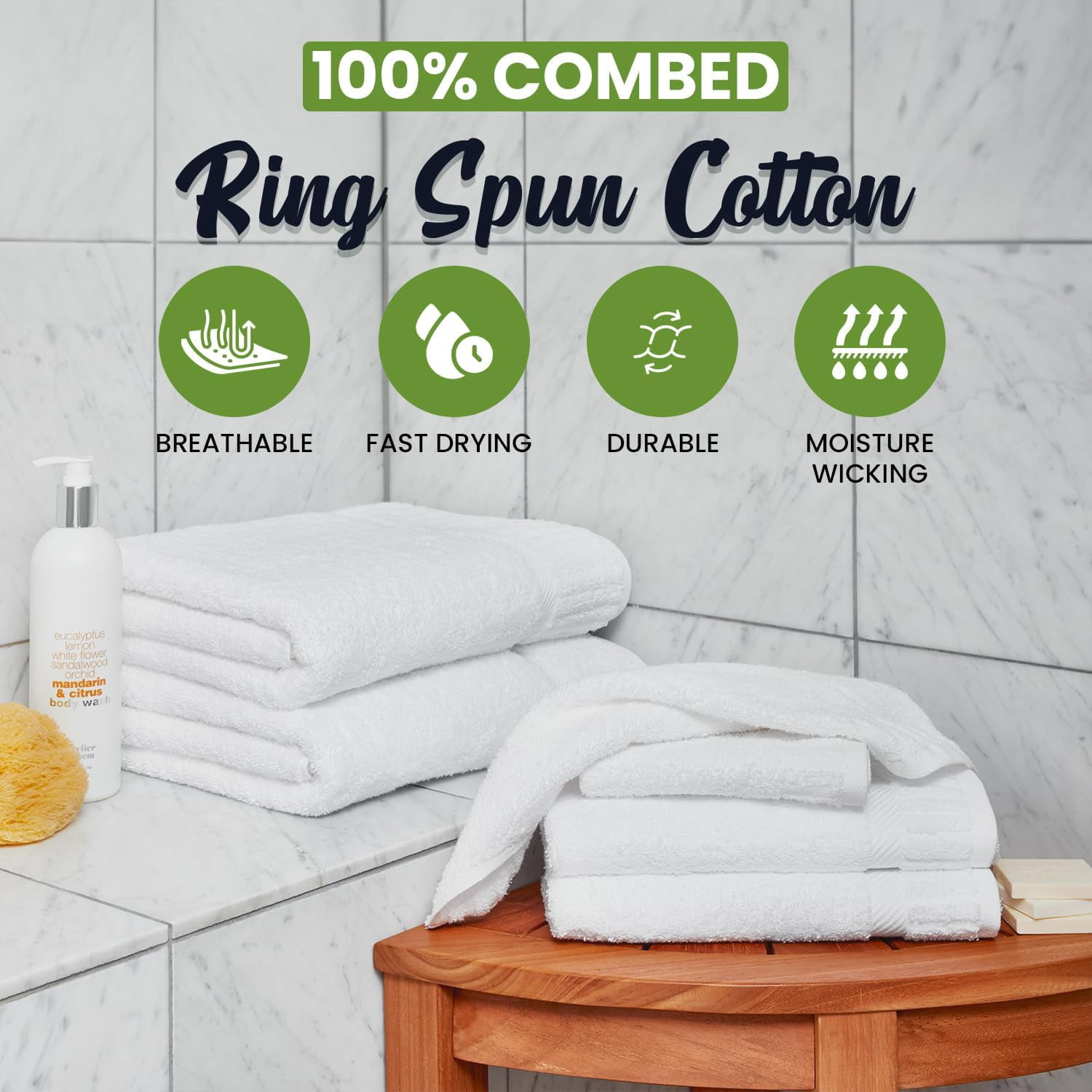 Ryotei Luxury Bath Towels Bulk – 36 Pack (27x54 Inch) White | 100% Combed Cotton | Ultra Soft, Plush & Quick Dry Large Towels for Spa, Gym, Resorts & Hotels