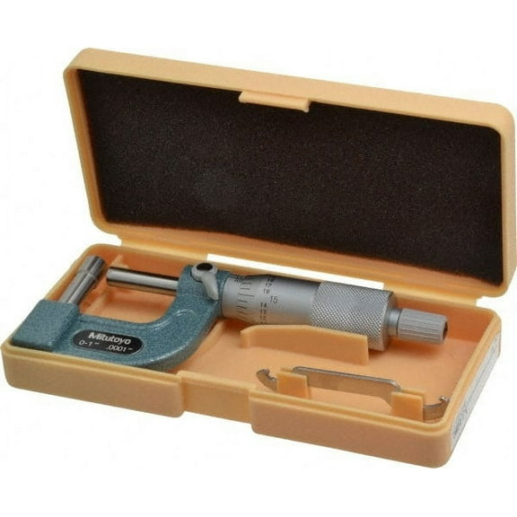 Mitutoyo 1 Inch Measurement Range, 0.0001 Inch Graduation, Barrel Anvil, Ratchet Stop Thimble, Mechanical Tube Micrometer