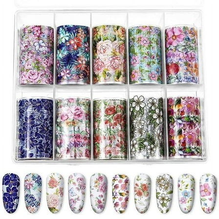 1Box/10roll Colorful Flowers Print Stickers Nails Foils Starry Wraps Transfer Decals Nail Art Decorations