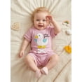 thumbnail image 4 of BemeyourBBs Newborn Baby Girl Silly Goose Outfit Infant Baby Girls Summer 2 Piece Outfits Goose Embroidery Short Sleeve Waffled Romper Tops and Solid Pockets Shorts Clothes Set, 4 of 9