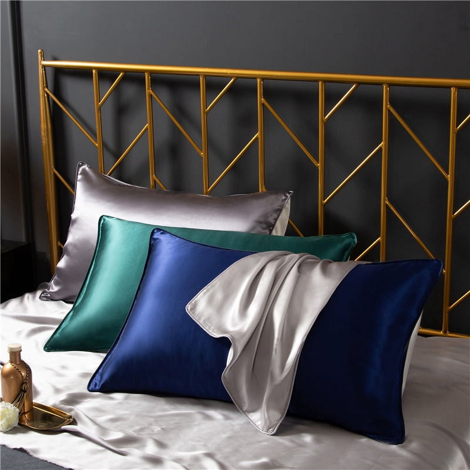 ERDOUY 2Pcs Silk pillowcase 100% mulberry silk pillowcase Soft and skin-friendly, silky touch pillowcase, giving the skin a luxurious hug 18.9x29.13inch(blue）
