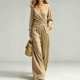 thumbnail image 2 of JIAYUE Women's 2-Piece Set Solid Color V Neck Irregular Long Sleeved Tops With Wide Leg Pants Outfit for Outdoor Travel, 2 of 4