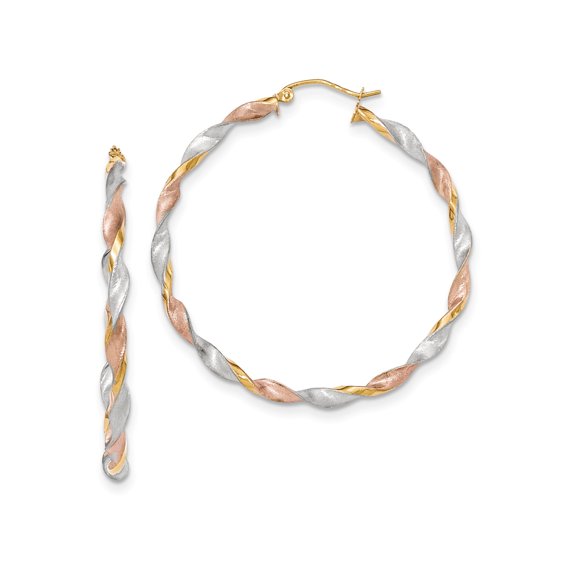 Primal Gold 14 Karat White and Rose Rhodium-plated Satin Twisted Hoop Earrings