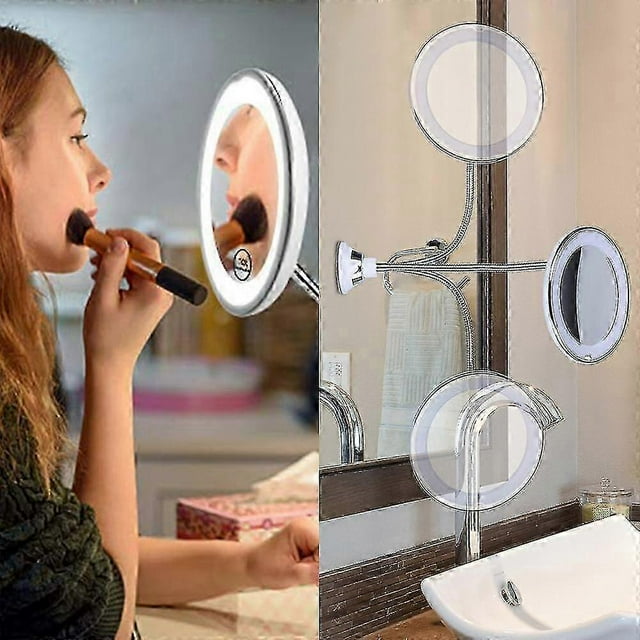 Flexible Gooseneck 10x Magnification LED Lighting Mirror Lighting, Bathtub