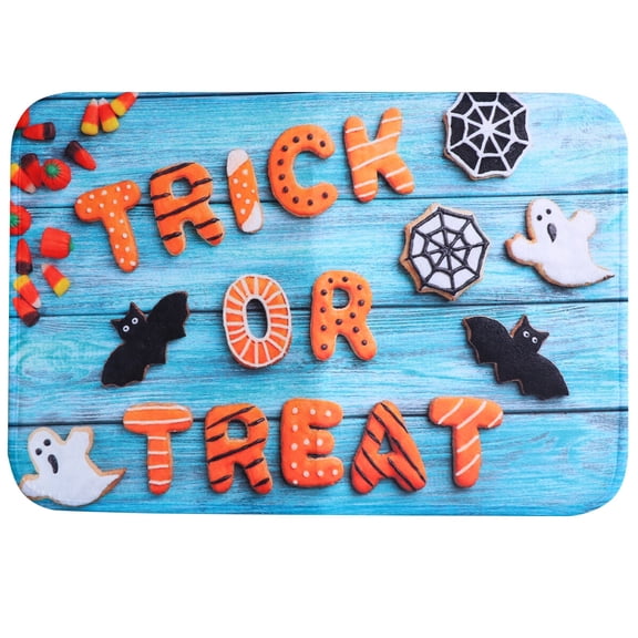 1pc Halloween Ghost Bat Pattern Floor Mat Non-slip Floor Mat (Blue Orange)