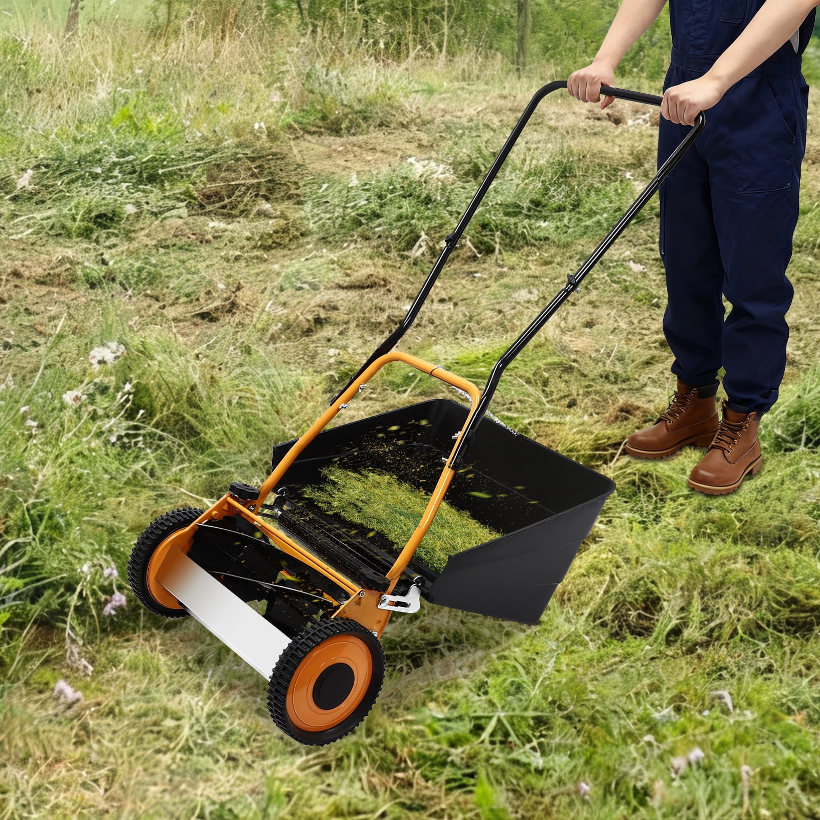 Miumaeov Push Reel Lawn Mower 16-Inch,Push Lawn Mower,for Cleaning Lawns, Sidewalks, Driveways