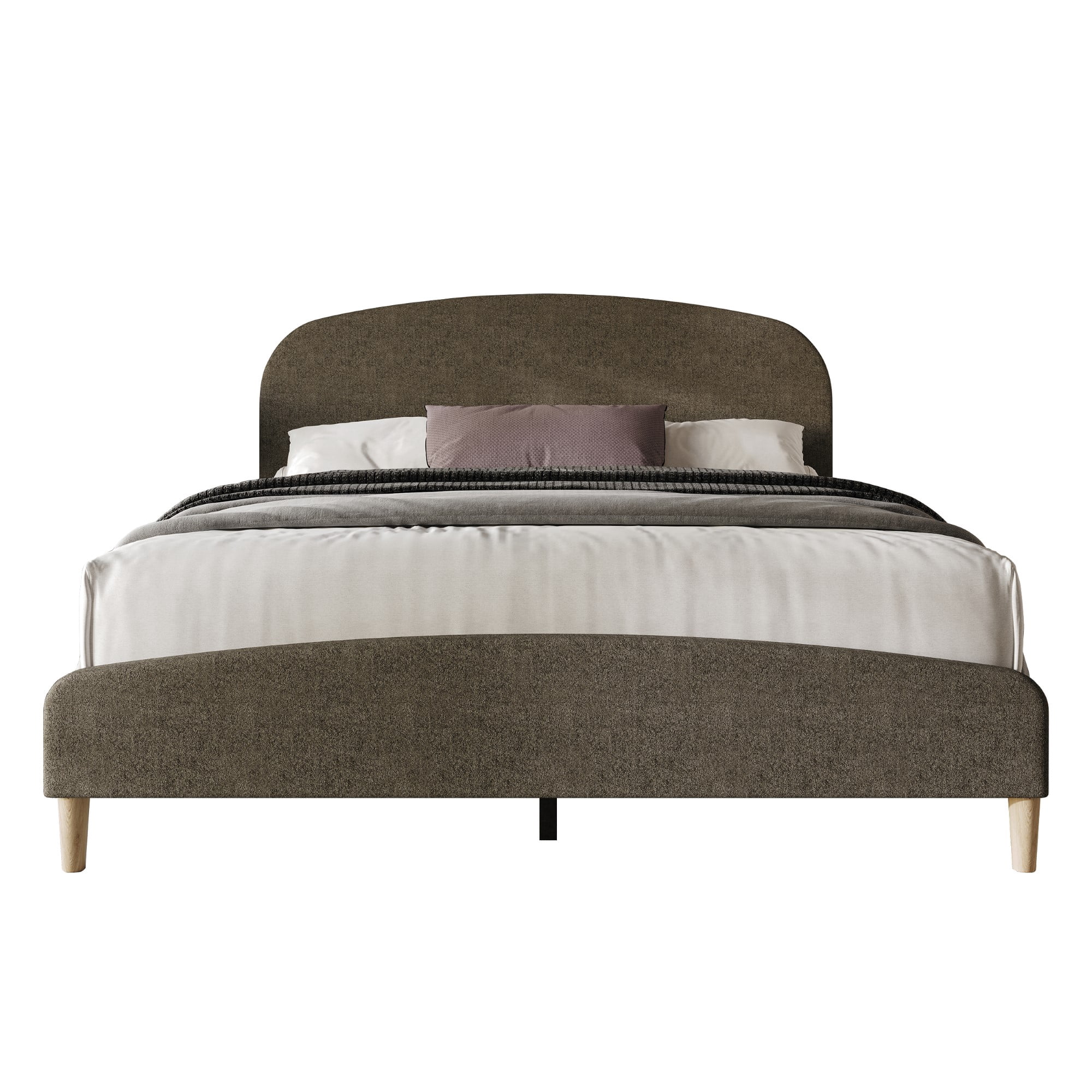 Home Design Rugby Twin Upholstered Panel Bed Frame, Brown, Easy Assembly