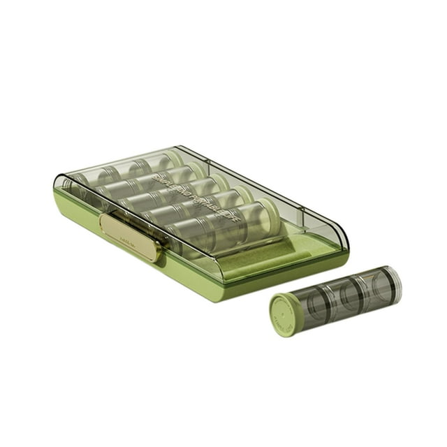 Weekly Pill Organizer Large Compartments Pill Container Removable Dividers Pill Green