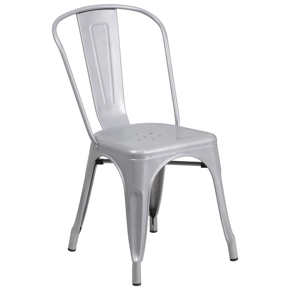 Kingfisher Lane Metal Stackable Dining Chair in Silver