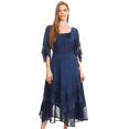 thumbnail image 5 of Sakkas Bexley Scoop Neck Bell Sleeve Bohemian Gypsy Embroidered Corset Dress - Navy - 1X/2X, 5 of 5