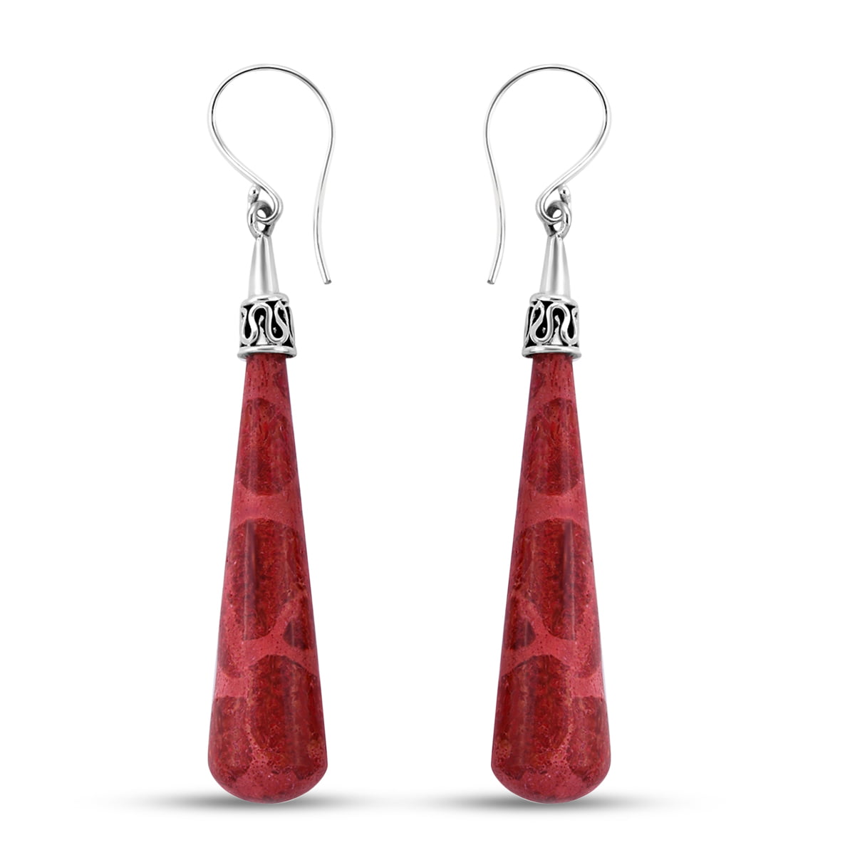 Elegant Belle Reconstructed Red Coral & Fashion Crystal Teardrop Brass Hoop Dangle Earrings 