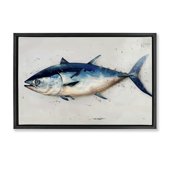 Stupell Industries Tuna Fish Sea Life Animals Painting Black Floater Framed Canvas Art Print Wall Art, 25 x 17