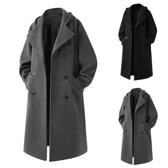Jinda Men's Long Trench Coat Fall Winter Wool Blend Jackets