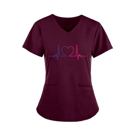 

Women Scrub_Top Working Uniform Blouse Short Sleeve V-Neck Workwear T-Shirt with Pocket Comfy Tops XXL