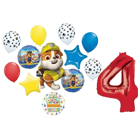 Paw Patrol Rubble 4th Birthday Party Supplies Balloon Bouquet Decorations