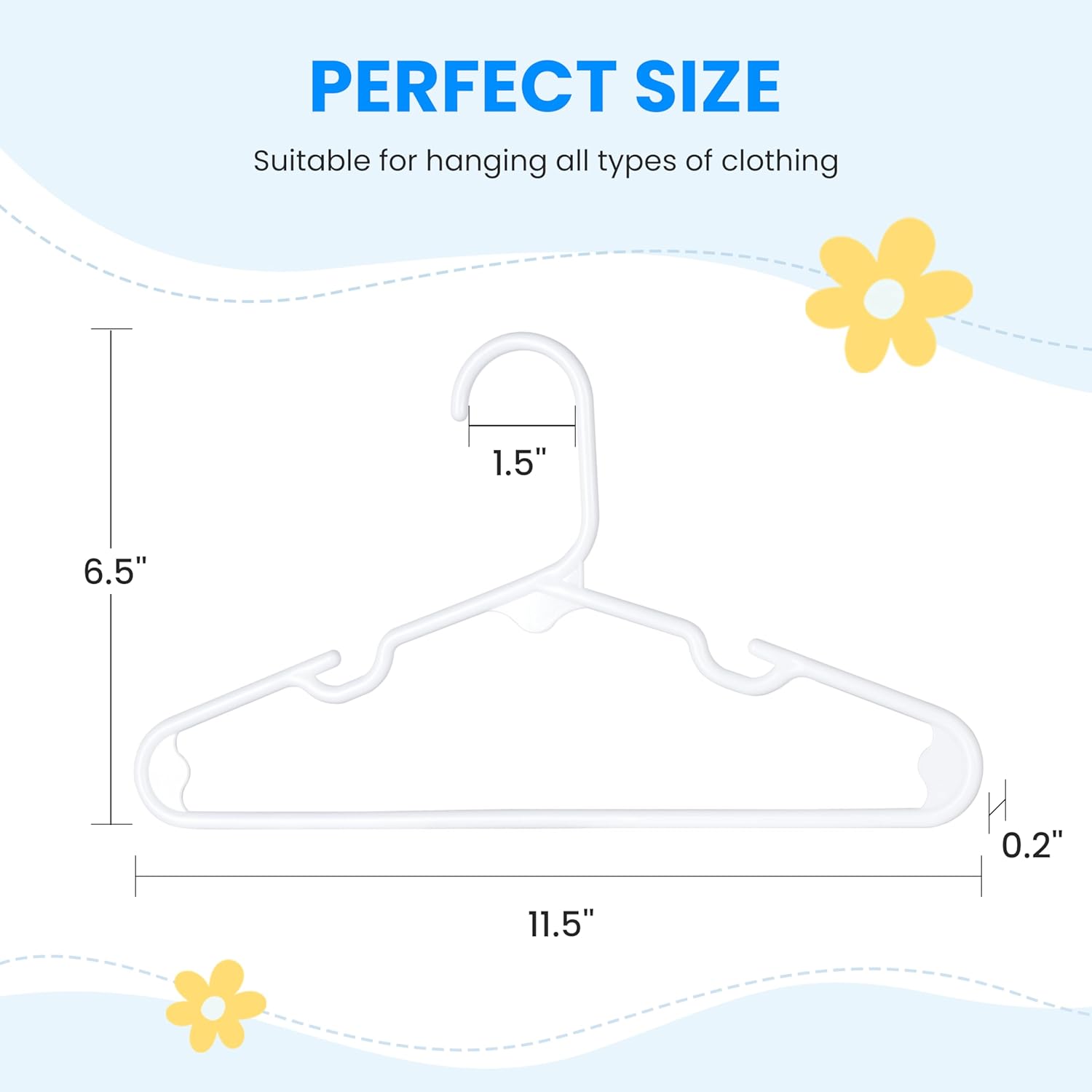 Simple Deluxe 50 Pack Kids Plastic Hangers - 11.5 Inch Non-Slip Baby Hangers for Infants & Toddlers, Closet Organizer for Children's Clothing, Pants, Coats, Skirts - White