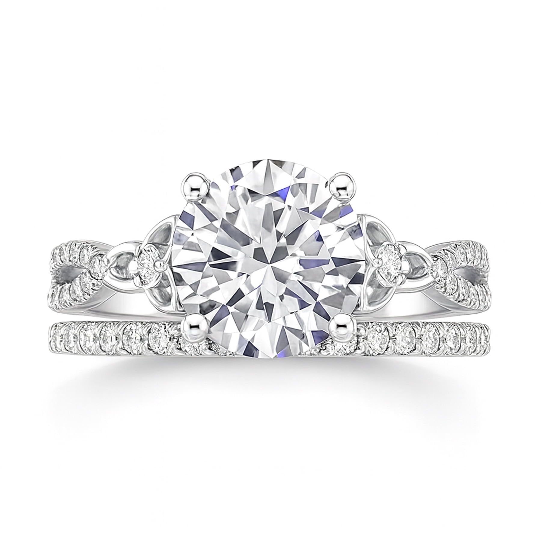 JeenMata 2.5 Carat Round Brilliant Cut Moissanite - Infinity Bridal Ring Set in 18K White Gold Plating for Women