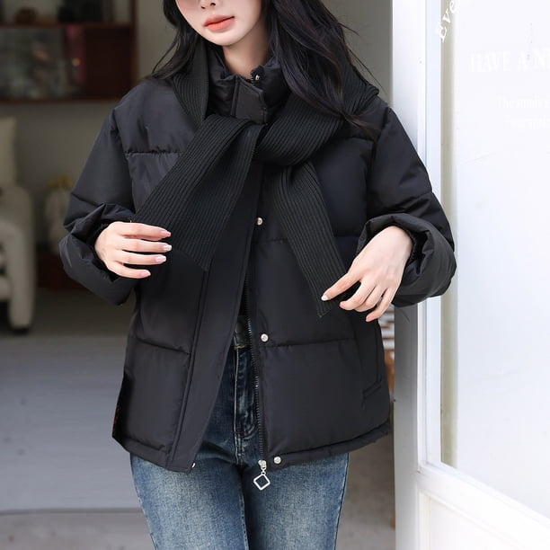 Parkas de manga larga para mujer, chaqueta corta con capucha y plumón, abrigo grueso de algodón holgado.