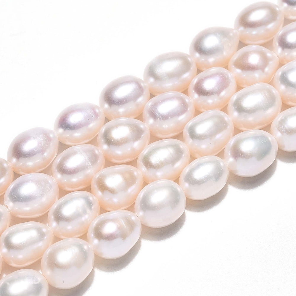 Natural Cultured Freshwater Pearl Beads Strands Rice Creamy White 8~9.5x6~7.5mm Hole: 0.7mm about 41~42pcs/strand 13.98~14.37 inch(35.5~36.5cm)