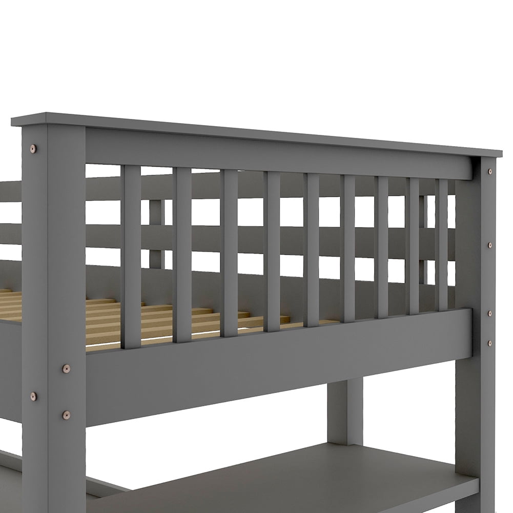 Kadyn Twin Size Loft Bed with Storage Shelves and Under-bed Desk, Gray