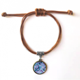 thumbnail image 1 of Blue Flower Point Line Pattern Bracelet Leather Hide Rope Wristband Brown Jewelry, 1 of 3