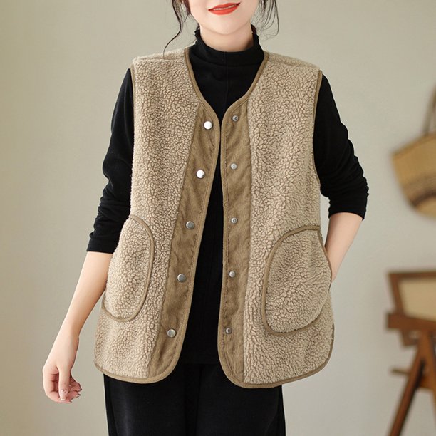 HongQid Womens Fleece Jacket Vest Sleeveless Fuzzy Sherpa Jackets Casual Coats Fall Winter Womens Tops
