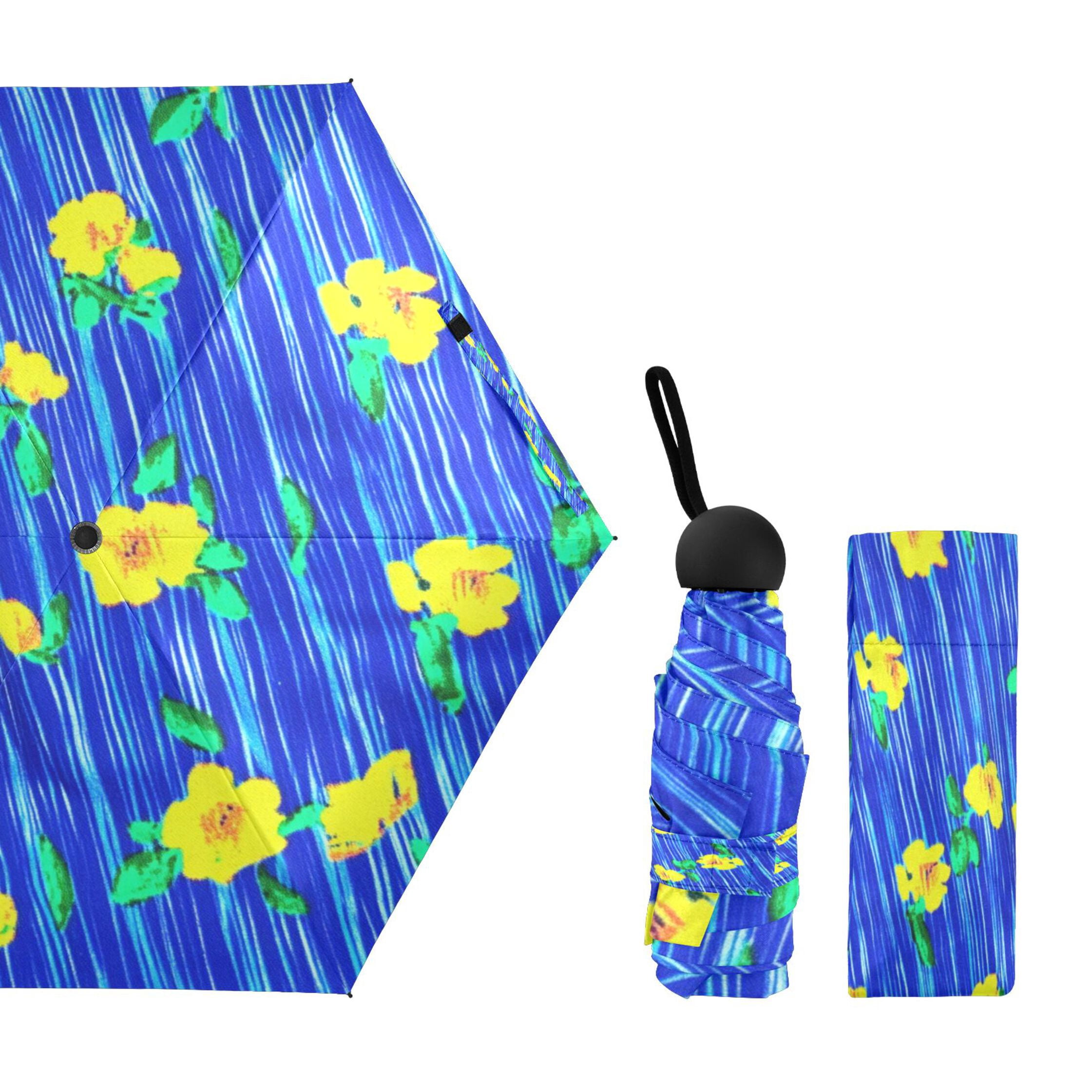 Blue Rain Flowers Umbrellas for Sun Auto Open Close UV50+ Waterproof 5-Fold Compact Fiberglass Frame