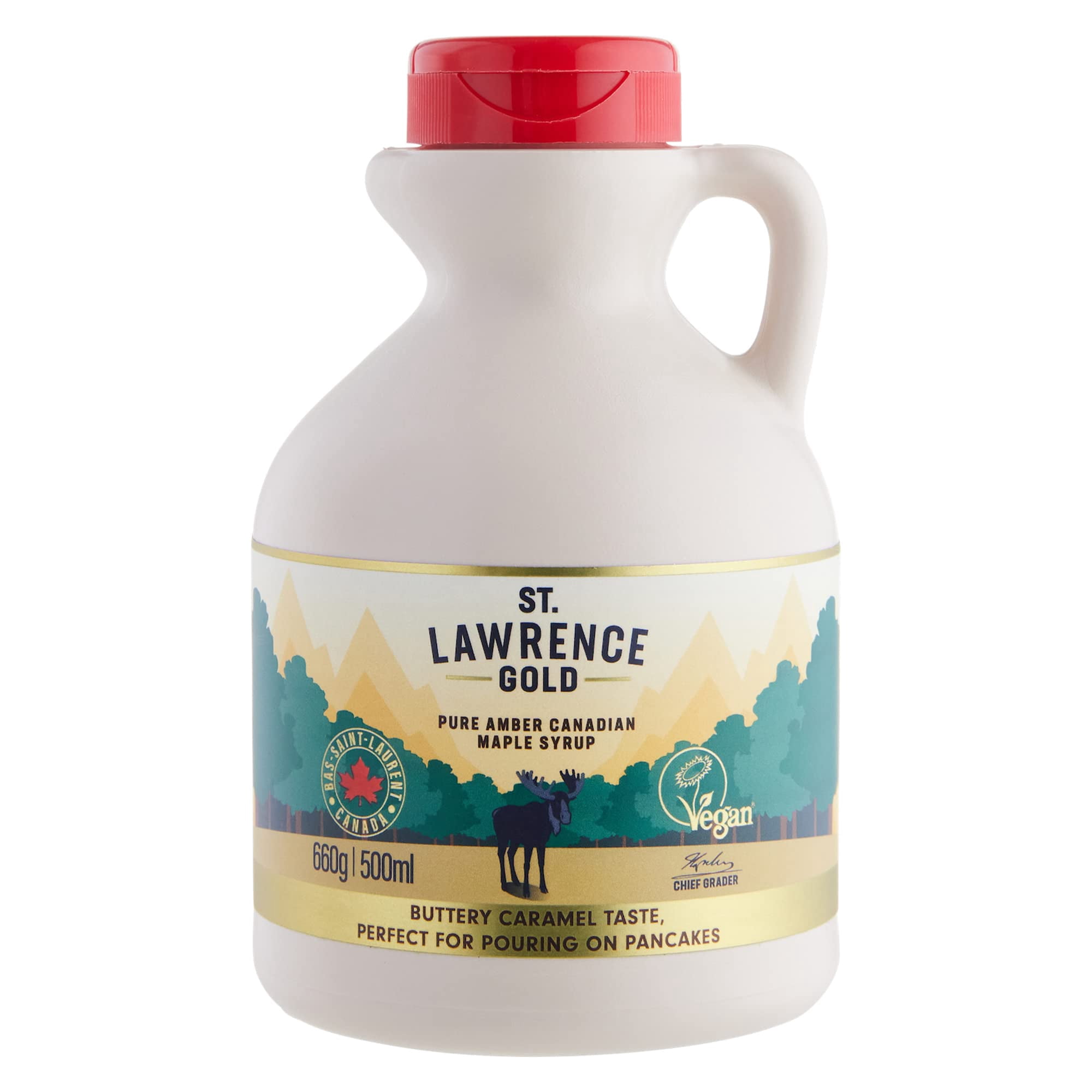 St Lawrence Gold Maple Syrup 500ml - Pure Canadian Amber Maple Syrup 660g - Sugar Syrup Alternative for Cocktails and Coffees - Ideal for Pancakes Waffles and as a BBQ Glaze - Gluten-Free Vegan