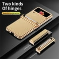 thumbnail image 2 of Dteck Cover for Galaxy Z Flip 3/ Flip 4 Case with S Pen Holder(Come with a Stylus Pen), Two Hinge Protection Folding Folio Hard PC & PU Leather Case for Samsung Z Flip 4 2022, Gold, 2 of 7