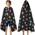thumbnail image 3 of Black Colorful Skull Mushroom Pattern Hooded Bath Towel，60"x35" for Ages 3 To 12 Kids, Quick Dry Lightweight Soft Microfiber Hood Beach Towel Cover Up for Kids, 3 of 7