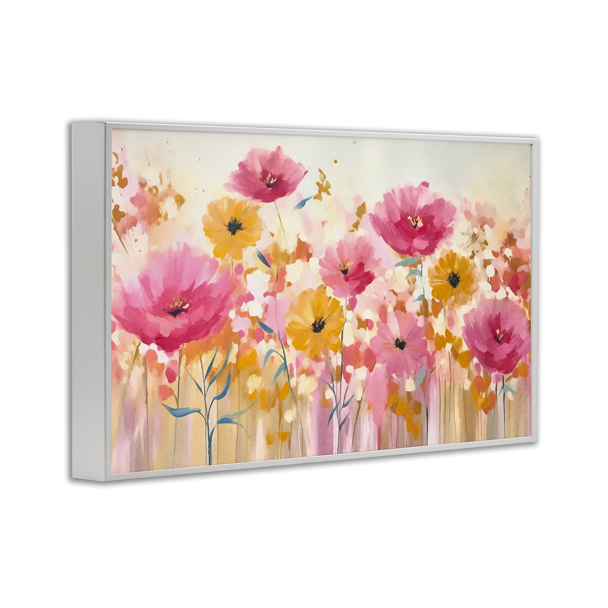 Stupell Industries Blooming Whimsy Pink & Yellow White Framed Giclee Art, design by Andrea Haase
