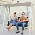thumbnail image 3 of LOYALICE 2 Person Outdoor HDPE Hanging Porch Swing Bench Chair with Cup Holder, Black, 3 of 9