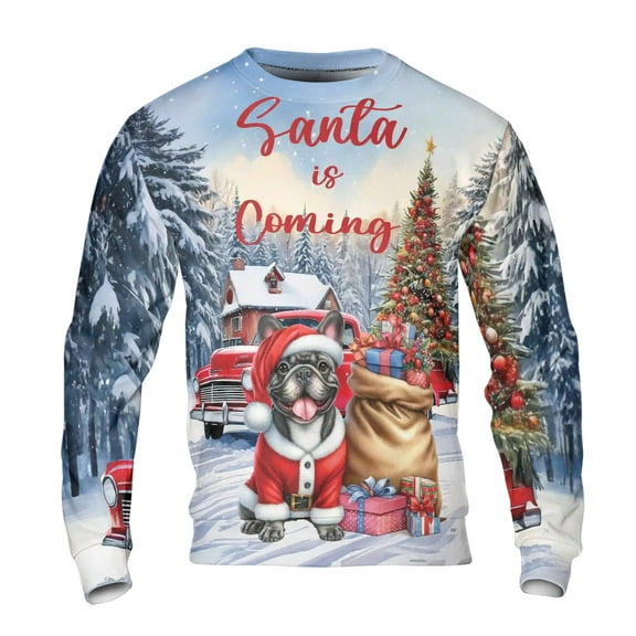 Santa is Coming French Bulldog Merry Christmas Xmas Noel Truck Tree All Over Print 3D Sweatshirt Unisex Merch Dog Lover Gifts - 02023