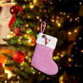 thumbnail image 2 of Beautynvta 2 Pcs Christmas Stockings with Initials, 7.1'' Personalized Embroidered Xmas Stockings, Knited Pink White Christmas Stocking for Family Holiday Decorations and Xmas Tree Fireplace, V, 2 of 5
