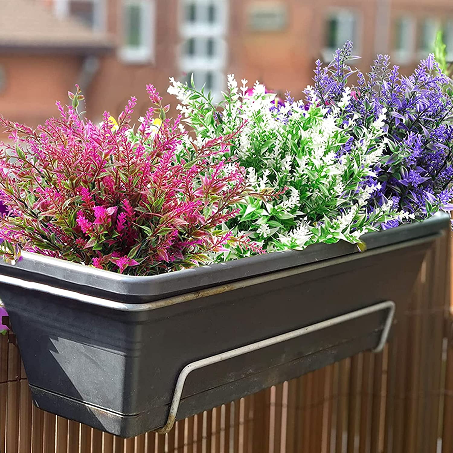 Morttic 8 Bundles Artificial Lavender Plants Outdoor for Home Decoration, Fake Flowers Plastic for Wedding Kitchen Garden Window Box Porch Office Indoor Decor