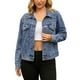 thumbnail image 1 of Chaqueta de mezclilla de manga larga con botones y perlas para mujer Inspire Chic, azul, primavera, 1 of 5