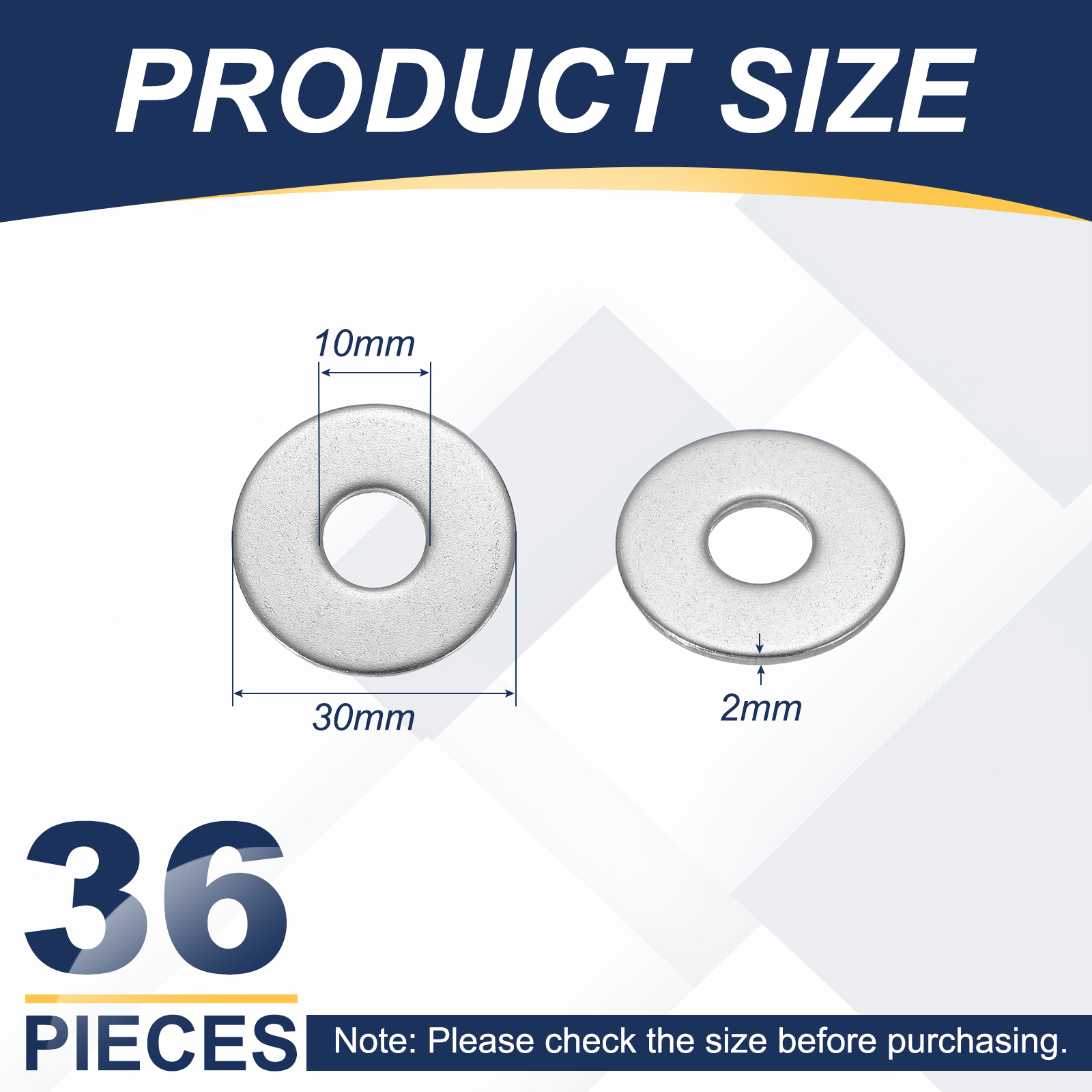Uxcell M10 x 30mm Metal Screw Washers Set, 36Pcs 304 Stainless Steel Flat Washers